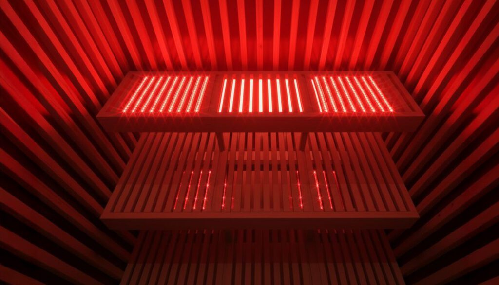 SaunaCloud integrated red light therapy bench