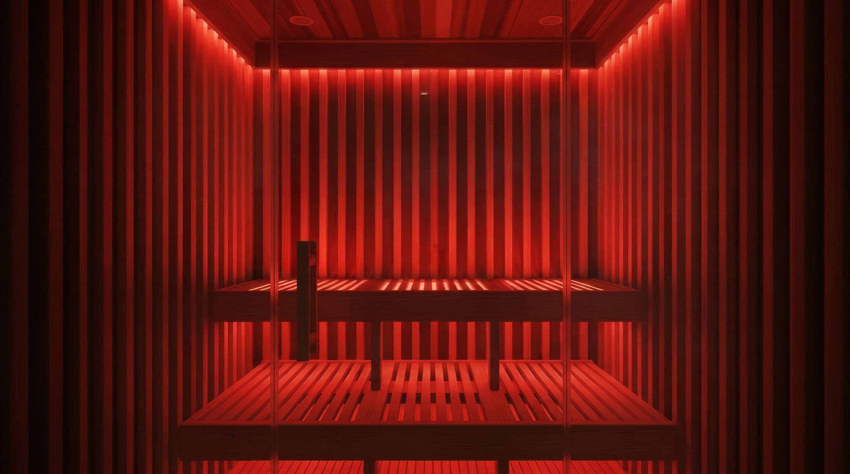 Atlas sauna with integrated red light therapy bench