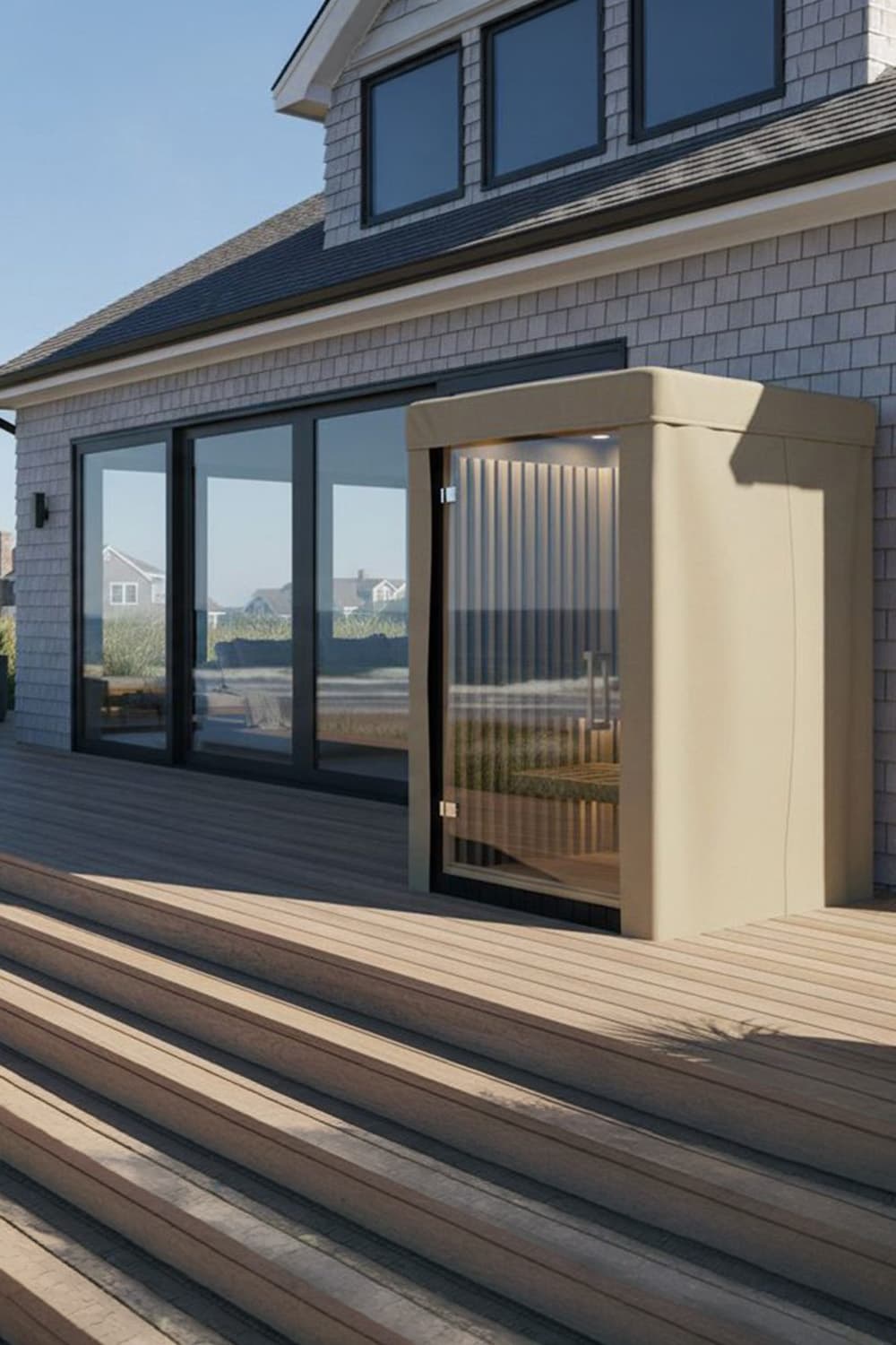 Infrared sauna producing the warmth sensation that comes from water molecule vibration